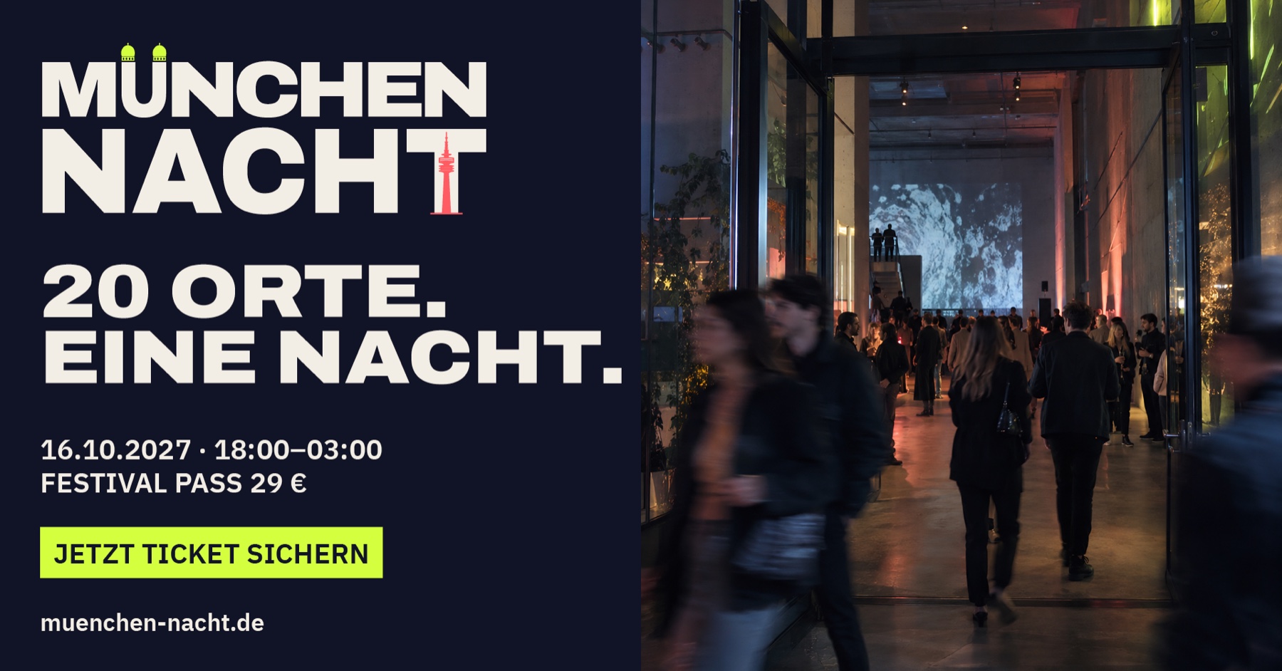 Horizontales MÜNCHEN NACHT Veranstaltungsbanner für Social Media